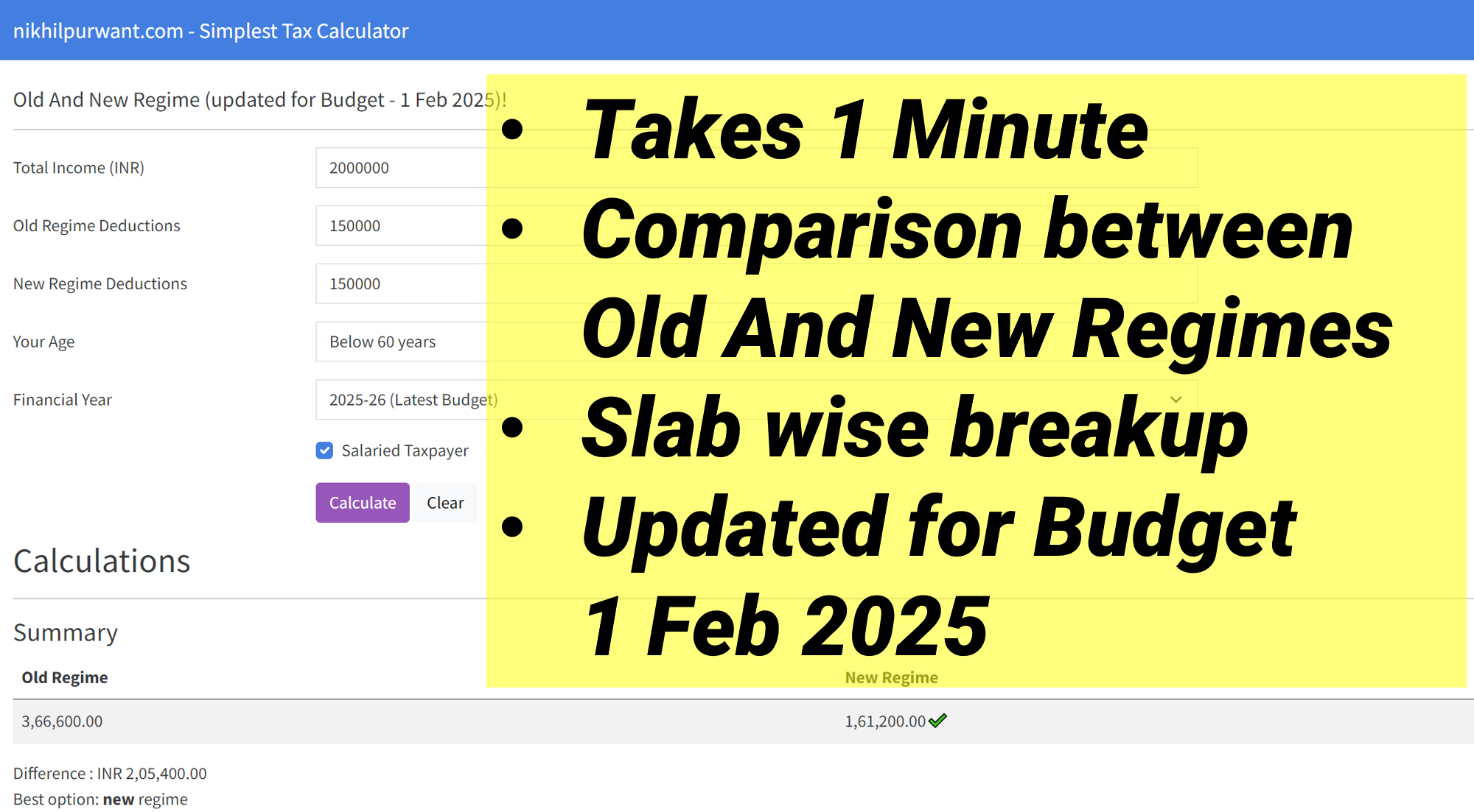 10. Old vs New Tax Regime (Updated for Budget 1 Feb 2025) Simplest